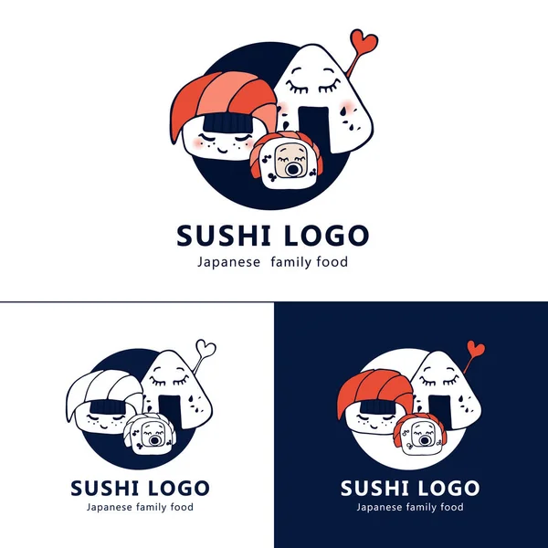 Vários Kawaii Sushi Família Rolos Nigiri Logotipo Vetor Identidade Corporativa — Vetor de Stock
