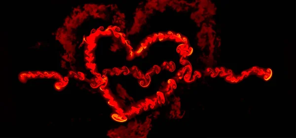 流体芸術 赤い流体の心黒の背景に赤い線でピアス 流れるようなインクを作った 心臓の周りの赤い煙 — ストック写真