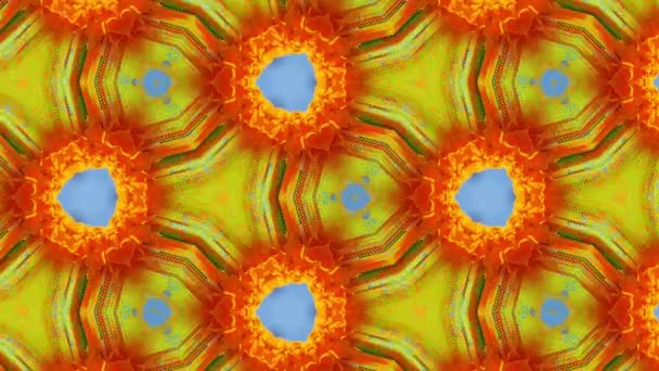 Kaleidoscope background - orange flower on blue sky, jib, loop video. — Stock Video