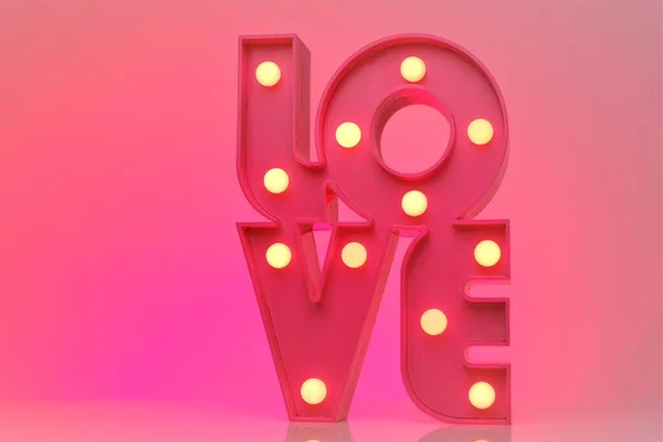 Love.Pink lettering love on a neon pink background.Relationships and feelings. Valentines Day. Inscriptions and slogans — Stock Photo, Image