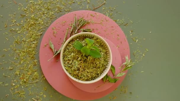 Dry and fresh stevia.Stevioside Sweetener.View from above — Video