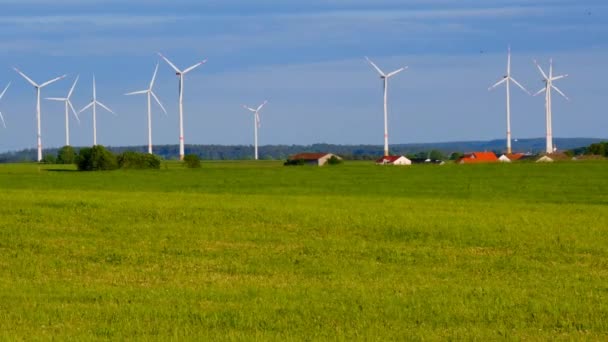 Generator Wiatru Dom Zielonym Polach Energia Odnawialna Materiał — Wideo stockowe