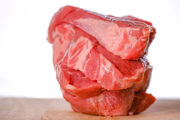 Κρέας Ξύλινο Ξύλο Κοπής Μαγειρεύοντας Προϊόντα Κρέατος Ακατέργαστο Κρέας Ξύλο — Φωτογραφία Αρχείου