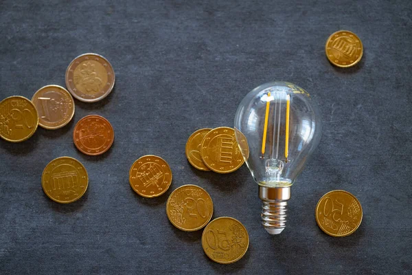 Electricity Prices Europe Saving Electricity Concept Electricity Cost Light Bulb — Stock Photo, Image