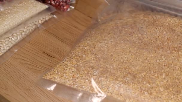 Aspiración Cereales Almacenamiento Envasado Cebadas Proceso Vacío Almacenamiento Productos Bolsas — Vídeos de Stock