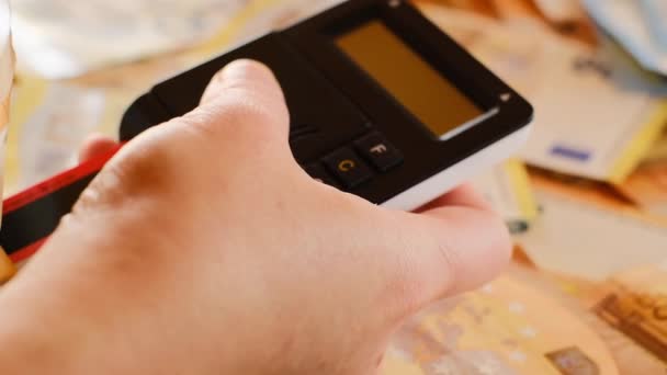Paying Bills Online Shopping Online Payment Bank Card Hands Inserting — Vídeo de stock