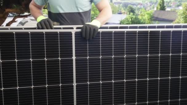 Painel Solar Perto Instalação Painéis Solares Energia Renovável Energia Verde — Vídeo de Stock