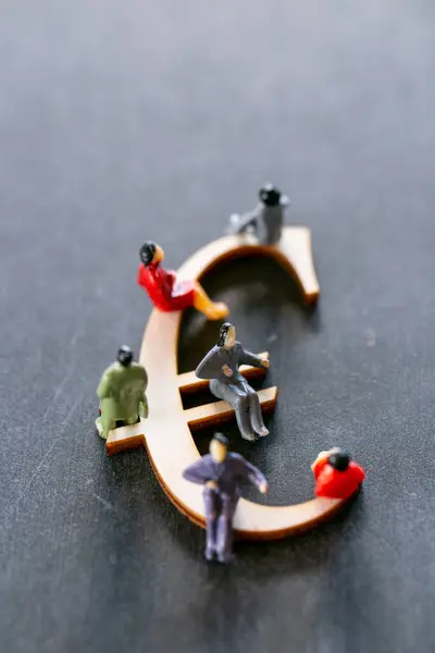 Euro Inflation Euro Sign Figurines People Black Background Financial Crisis — Stockfoto