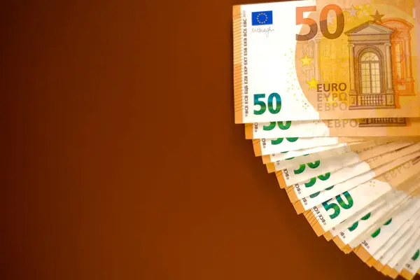 Euro Money Money Background Fifty Euros Banknotes Pack Set Brown — Zdjęcie stockowe