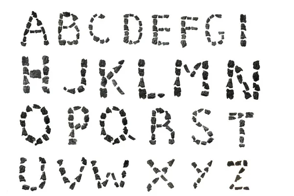 Charcoal Font Coal Alphabet Isolated White Background Letters Pieces Coal — Fotografia de Stock