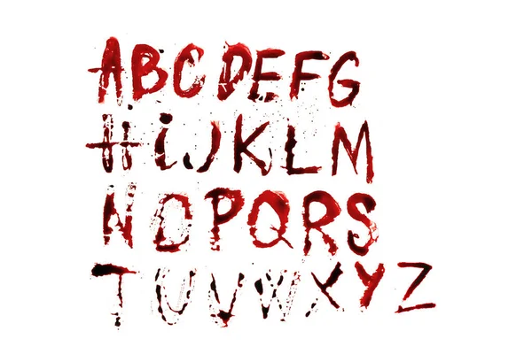bloody alphabet.Letters abs with streaks and blood stains .Halloween alphabet. Letters written in blood. Horror and crime. Crime alphabet