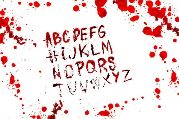 Bloody Alphabet Letters Abs Streaks Blood Stains Bloody Splatter Frame — Fotografia de Stock