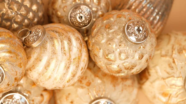 Golden Christmas Balls Christmas Dekorasi Pohon Texture Festive Latar Belakang — Stok Foto