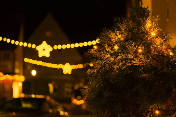 Europejskie Ulice Świąteczne Oświetlenie Miasta Bożego Narodzenia Zimowe Wakacje Niemczech — Zdjęcie stockowe
