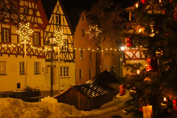 Natale Germania Case Graticcio Decorazioni Luminose Ghirlande Scintillanti Strade Natalizie — Foto Stock