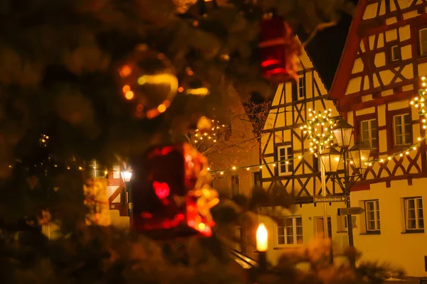 Christmas Time Germany Half Timbered Houses Glowing Decorations Shining Garlands Royalty Free Stock Images
