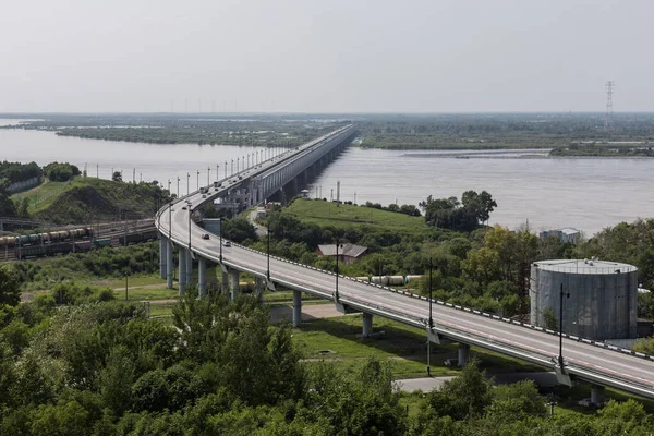 Amur Bridge City Khabarovsk Khabarovsk Bridge Amur River Bridge Railway — Stockfoto