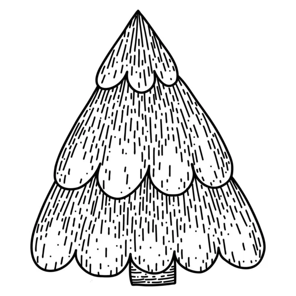 Рождественская елка в мультяшном стиле. Линейная иллюстрация ели — стоковый вектор