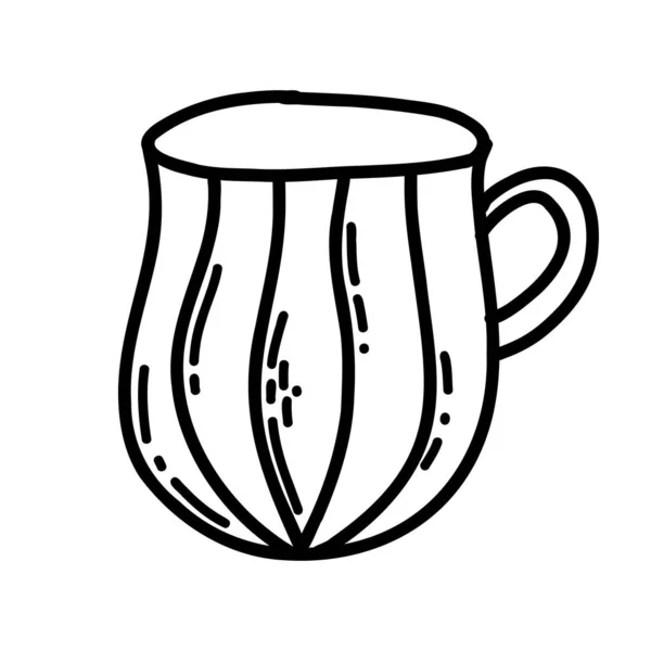 Mignon mug dans le style doodle. Vecteur linéaire ustensiles de cuisine — Image vectorielle