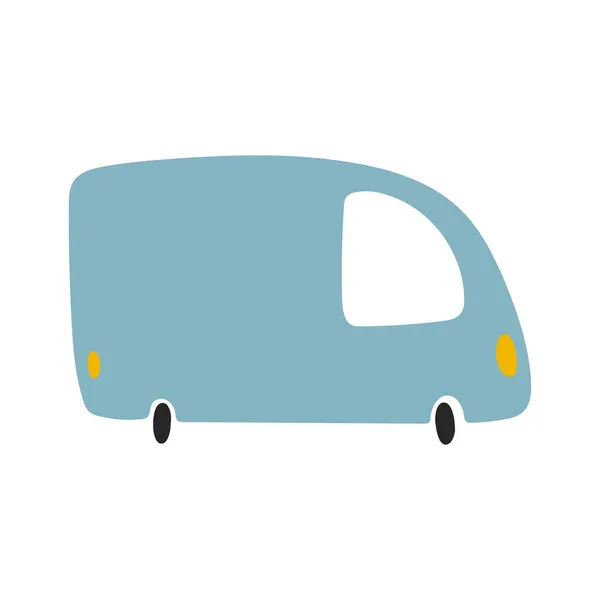 Vektorové ilustrace minibusu izolované na bílém pozadí v karikatuře ručně kreslený styl. Dětská dopravní ikona pro dětský oděv, textilní a produktový design, tapety, balicí papír, kartička — Stockový vektor