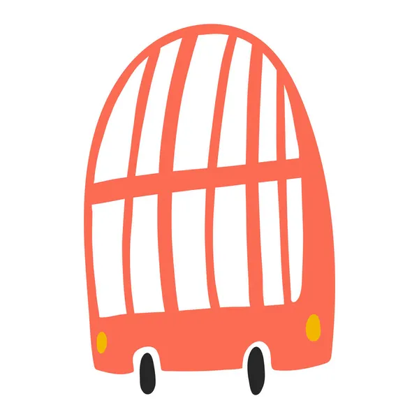 Vektorové ilustrace červené double decker bus izolované na bílém pozadí v karikatuře ručně kreslený styl. Dětská transportní ikona v modrých barvách pro dětský oděv, textil a design výrobku — Stockový vektor