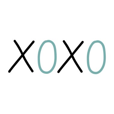 El çizimi xoxo ifadesi, romantik harfler. Beyaz arkaplanda izole edilmiş vektör illüstrasyonu.