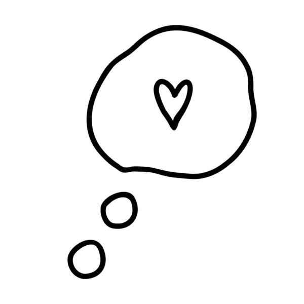 Discurso de doodle desenhado à mão vetorial, bolha de pensamento, nuvem de conversa com coração no fundo branco — Vetor de Stock