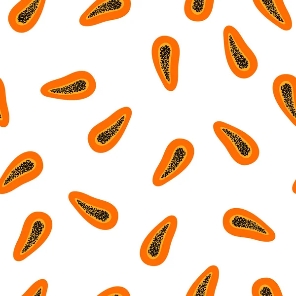 Simple seamless pattern with papaya on white background. Vector illustration of fresh summer fruit — Vettoriale Stock