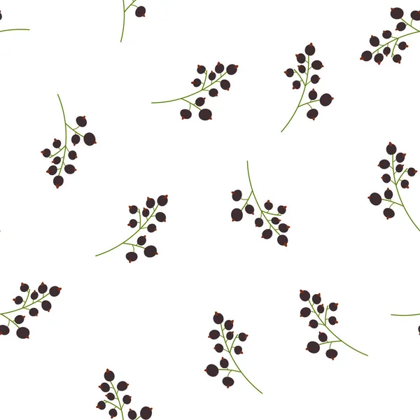 Seamless pattern with black currant in cartoon flat style on white background. Vector illustration of fresh summer berries for textiles, wrapping paper — Archivo Imágenes Vectoriales