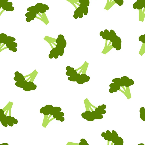 Modello senza cuciture con broccoli freschi sani vegetali in cartone animato disegnato a mano stile su sfondo bianco per tessile, web design — Vettoriale Stock