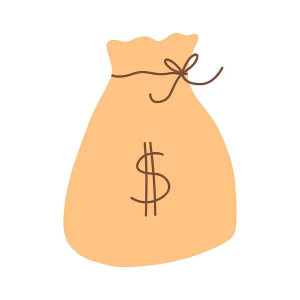 Vektorové ilustrace tašky na peníze v kreslené ručně kreslený plochý styl izolované na bílém pozadí — Stockový vektor