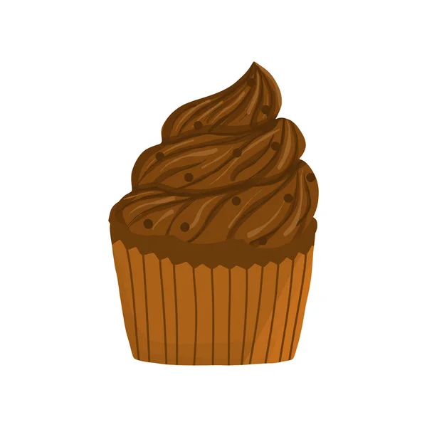 Cupcake vectoriel au chocolat dans un style dessiné à la main. Délicieux dessert, pâtisserie sucrée — Image vectorielle