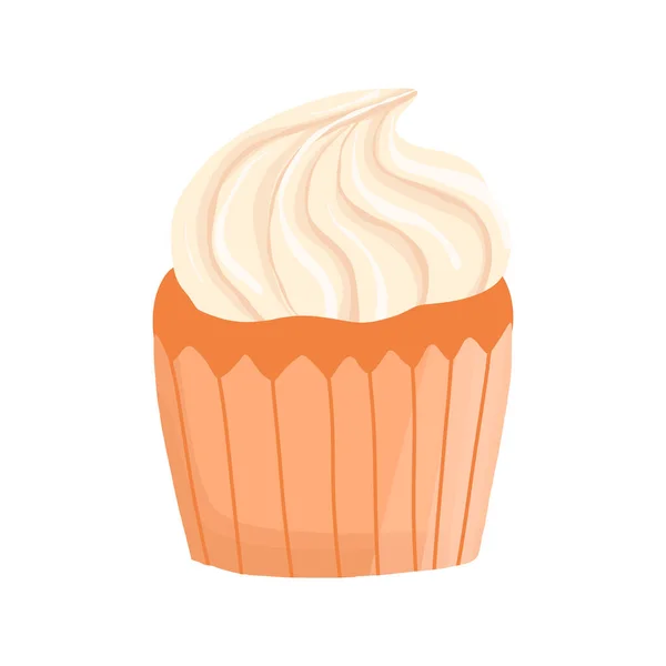 Cupcake vectoriel vanille dans le style dessiné à la main. Délicieux dessert, pâtisserie sucrée — Image vectorielle