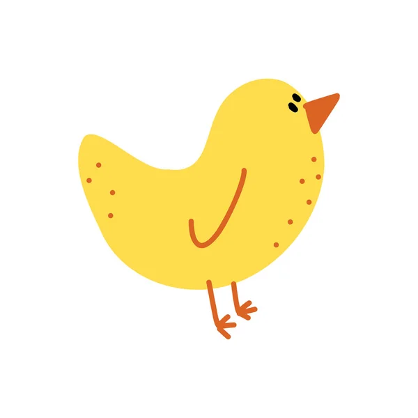 Vector illustration of cute yellow little chicken in cartoon doodle style — Stock Vector