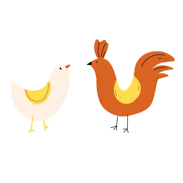 Vector illustration of chicken, hen, rooster in cartoon doodle style — Stock Vector