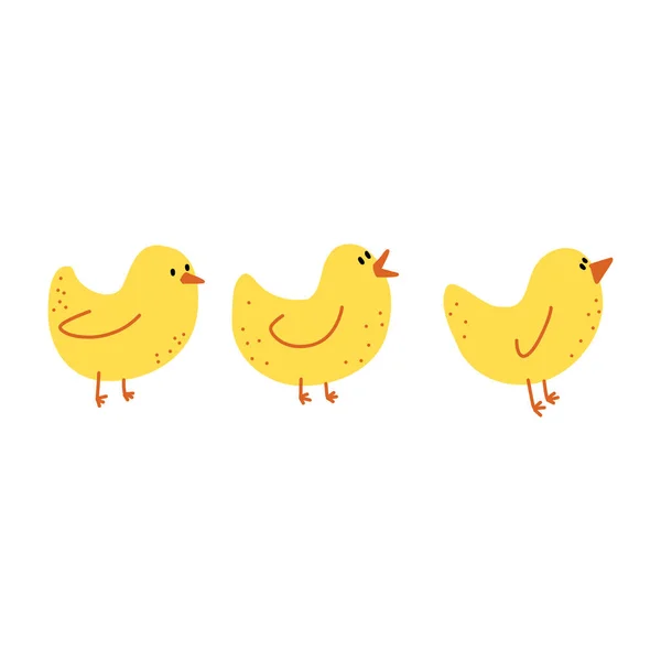 Illustration vectorielle de petits poulets jaunes mignons en style doodle dessin animé — Image vectorielle