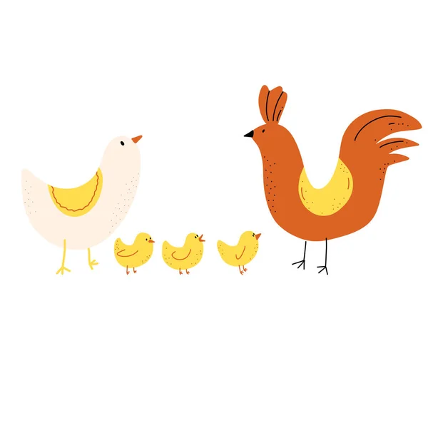 Ilustración vectorial de pollo, gallina, gallo en estilo garabato de dibujos animados — Archivo Imágenes Vectoriales