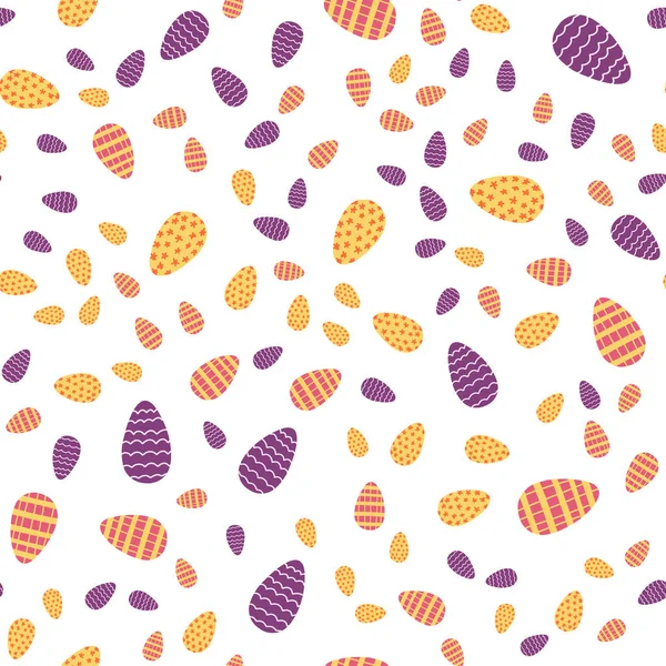 Uovo di Pasqua modello senza cuciture in stile cartone animato piatto. Illustrazione vettoriale di vacanze primaverili sfondo colorato — Vettoriale Stock
