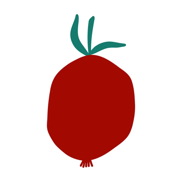 Buah delima dengan daun hijau dan biji merah dalam gaya rata kartun pada latar belakang putih. Vektor ilustrasi buah segar berwarna-warni - Stok Vektor