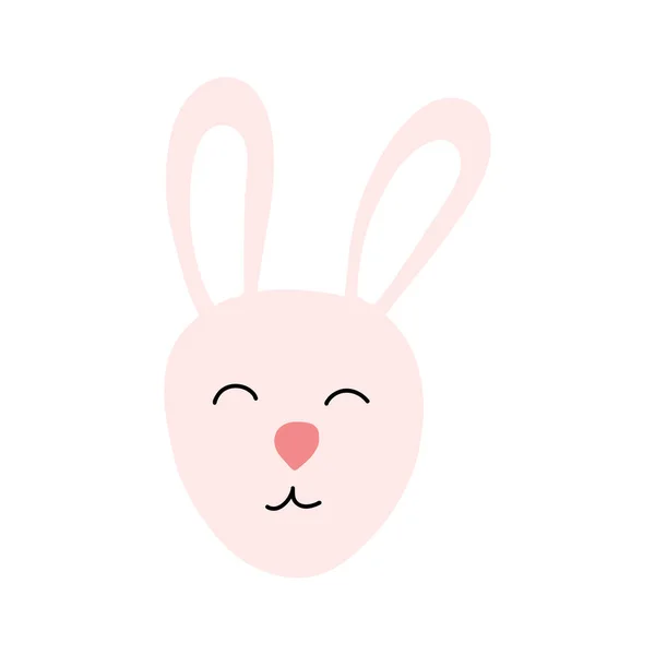 Linda cara de conejito en estilo plano de dibujos animados aislados sobre fondo blanco. Personaje de conejo de Pascua para imprimir, diseño de niños. Ilustración vectorial del hocico animal dulce — Vector de stock