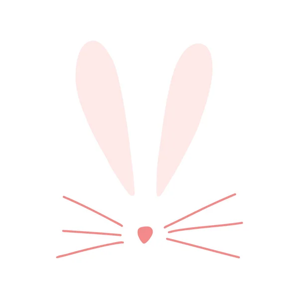 Jolies oreilles de lapin, nez et moustache dans un style plat de dessin animé isolé sur fond blanc. Caractère lapin de Pâques pour l'impression, conception enfants. Illustration vectorielle du museau animal doux — Image vectorielle