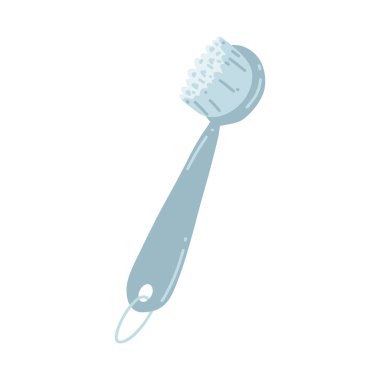 Çizgi film düz stilde yeniden kullanılabilir fırça. Bulaşık ve bulaşık fırçalamak için sıfır atık geri dönüşümlü mutfak aracının vektör çizimi