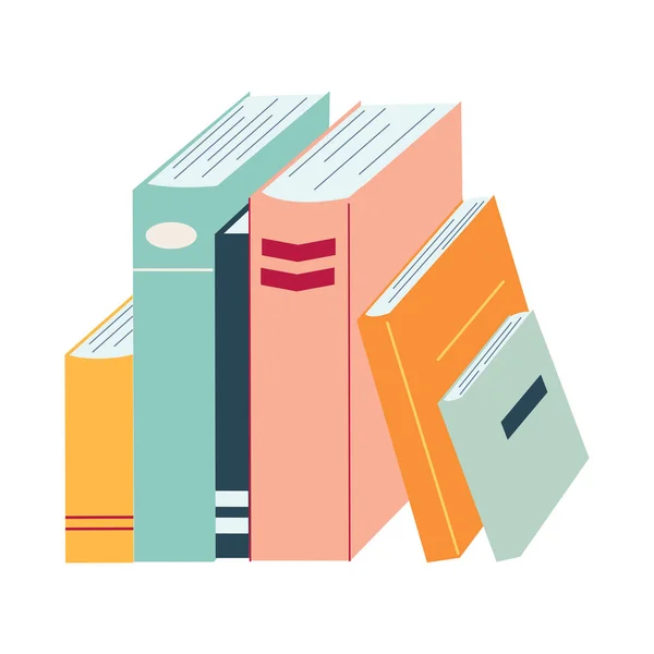 Wereldboekdag concept, studeren, leren. Stapel boeken in cartoon platte stijl. Vector illustratie van de hand getrokken educatieve, encyclopedieën, planner — Stockvector