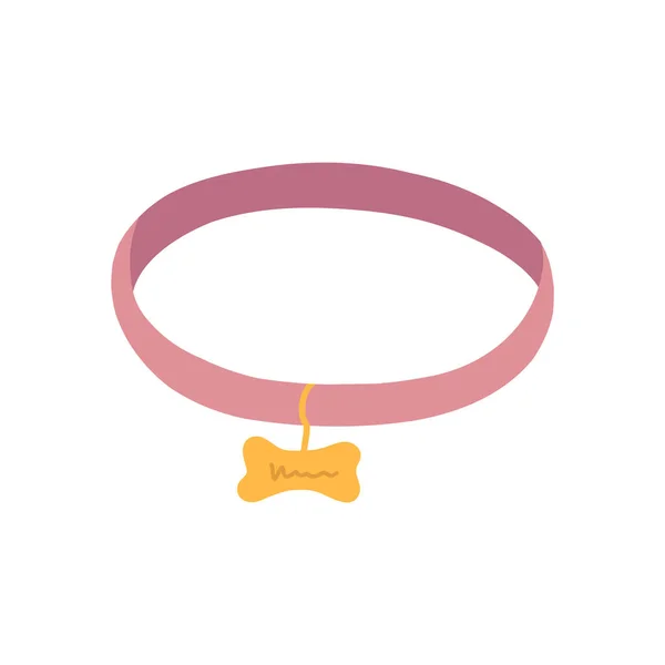 Pinkfarbenes Tierhalsband mit goldenem Knochen im Cartoon-Flach-Stil. Katzen oder Hunde Halskette mit Medaillon. Kätzchen oder Welpen Zubehör isoliert auf weißem Hintergrund — Stockvektor