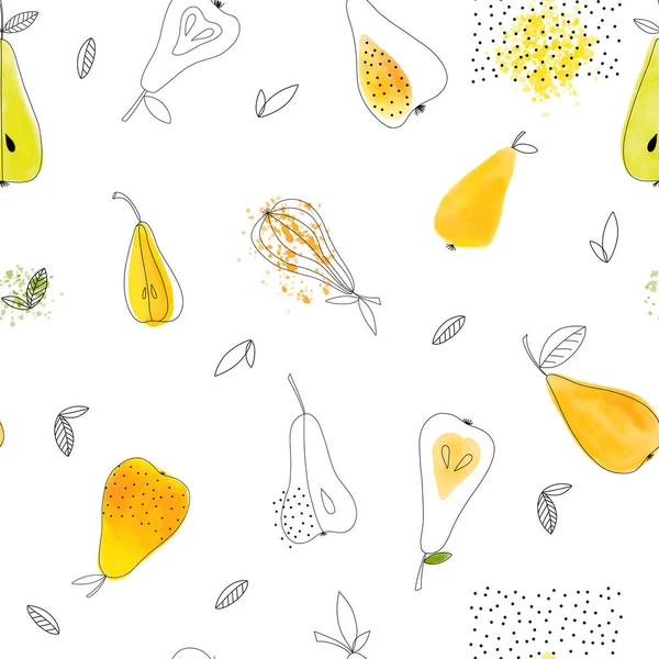 Υδατογραφία Αχλάδι Απρόσκοπτη Μοτίβο Λευκό Φόντο Χαριτωμένη Καλοκαιρινή Ταπετσαρία Φρούτων — Διανυσματικό Αρχείο