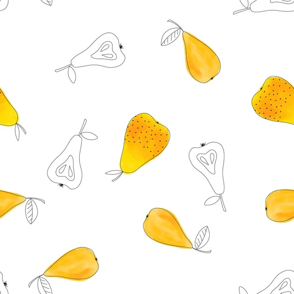 Υδατογραφία Αχλάδι Απρόσκοπτη Μοτίβο Λευκό Φόντο Χαριτωμένη Καλοκαιρινή Ταπετσαρία Φρούτων — Διανυσματικό Αρχείο