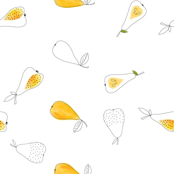 Akvarell Päron Sömlöst Mönster Vit Bakgrund Söta Doodle Sommar Frukt — Stock vektor