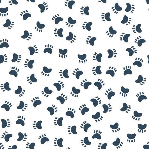 Seamless Pattern with dog or cat paw. Vector illustration of blue kitten puppy trace on white background — стоковый вектор