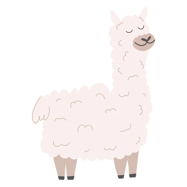 Cute alpaca in cartoon hand drawn style. Vector illustration of lama animal isolated on white background — ストックベクタ