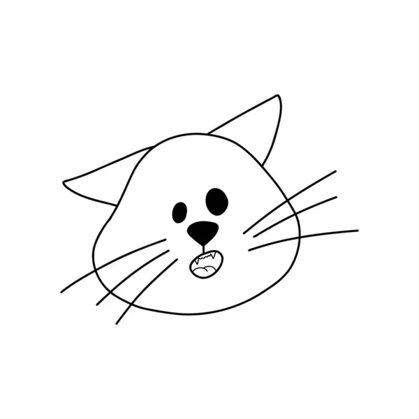 Potret Doodle kucing tertegun. Anak kucing yang tertindas, karakter fiksi hewan garis diisolasi dengan warna putih. Ilustrasi vektor gambar tangan - Stok Vektor